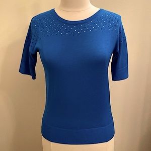 Banana Republic Petite Royal Blue Short Sleeve Perforated Casual Top Size XSP